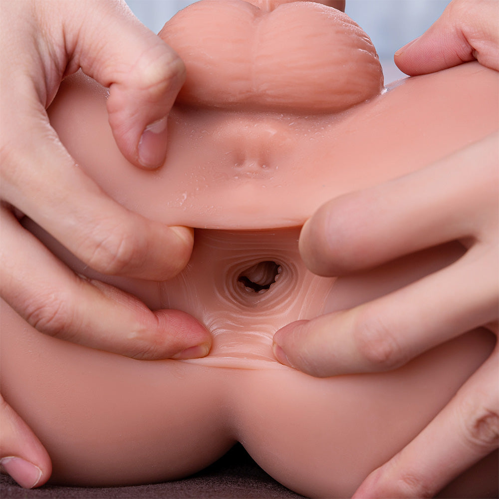 Realistic phallic attachment close-up with soft-touch material finish