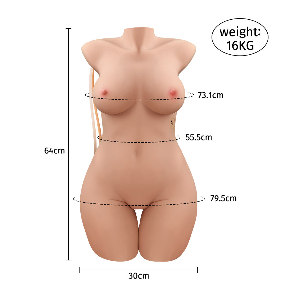 Sex doll size chart showing height, measurements, and body proportions